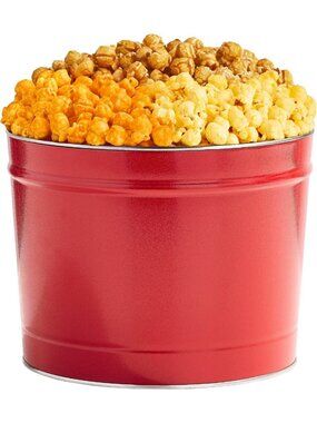 Delicious Gift Tin - Simply Red Popcorn, 2 Gallons of Cheddar, Butter & Caramel